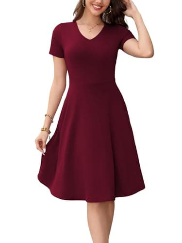 Image of BARASA Elegant Dress for Women Retro Style Work Office Interview Cocktail Party Formal Casual Dresses D562, Burgundy, S