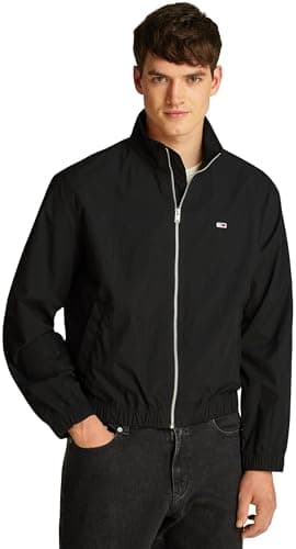 Image of Tommy Jeans Men’s Essential Stand Collar Windbreaker, Black (Black), XS