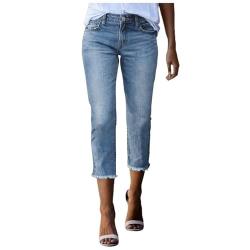 Image of Cropped Jeggings for Women UK Ladies Capri Stretchy Jeans Denim Legging Cotton Summer Trouser Three Quarter 3/4 Length Pull On Cut Off High Waist Smart