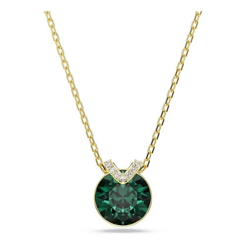 Image of Swarovski Bella V Pendant Necklace, Green Round-Cut Crystal in a Gold-Tone Finished Setting, Part of the Bella Collection