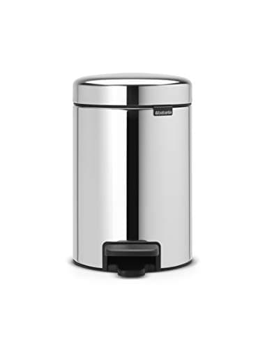 Image of Brabantia NewIcon Pedal Bin 3 L (Brilliant Steel) Soft-Closure Bathroom Rubbish Bin, Removable Inner Bucket + Free Binbags