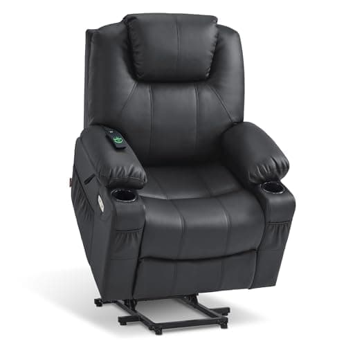 Image of MCombo Riser and Recliner Chairs for Living Room, Electric Power Lift Chairs for Elderly, Brown Lift Armchair, Heated and Massage, Extended Footrest, USB Ports, Faux Leather 7040 (Black, Medium)