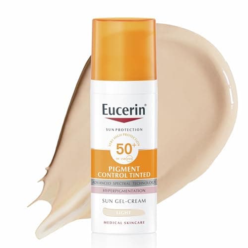 Image of Eucerin Sun Pigment Control Tinted Face Gel-Cream SPF 50+ 50ml, Advanced Facial UVB/UVA Protection for All Skin Types, Tinted Sunscreen for An Even and Glowing Complexion, Shade: Light