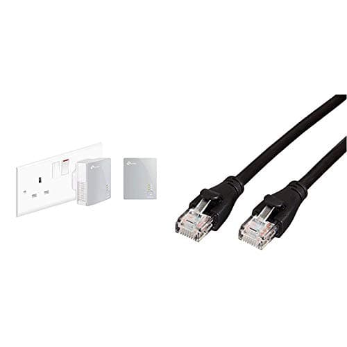 Image of TP-Link TL-PA4010KIT Nano Powerline Adapter Starter Kit, No Configuration Required, UK Plug & Amazon Basics RJ45 CAT6 Ethernet LAN Patch Cable (0.9 m / 3 Feet) [1,000 Mbps (1 Gbps)]