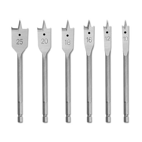 Image of Gunpla 6 Pieces Spade Drill Bits Set 10-25mm, Carbon Steel Heavy Duty Hex Shank Paddle Bit Tools Woodworking Drilling Flat Bits Blades Kit for Plywood Plastics Chipboard Cuts