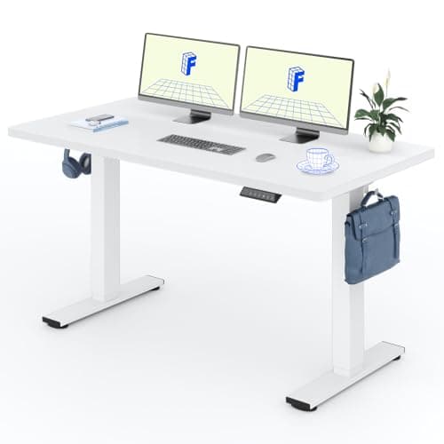 Image of FLEXISPOT E1 Plus 140 * 80cm Electric Height Adjustable Standing Desk ONE PIECE Sit Stand Up Desk with Memory Smart Panel Backpack Hook, Home Office (White Frame+ White Desktop)