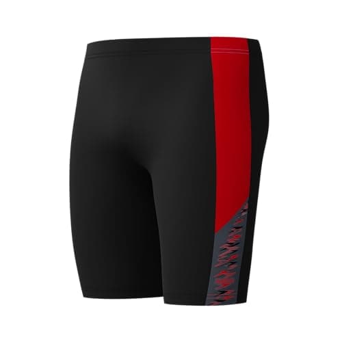Image of Speedo Men's Dive Jammer Swim Trunks Swimmers Anthracite/High Risk Red Size 32