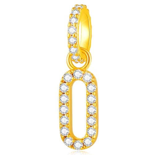 Image of CHAWIN Number 0 Charm Gold Plated 925 Sterling Silver Dangle Charm with Zirconia, Lucky Number Pendant Bead Compatible with Pandora Bracelet & Necklace, Birthday Anniversary Jewelry Gift for Women
