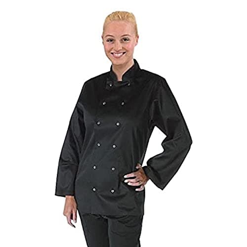 Image of Whites Vegas Unisex Chef Jacket Long Sleeve Black, Size L - Easy Clean, Double-Stitched Restaurant Uniform, Workwear A438-L