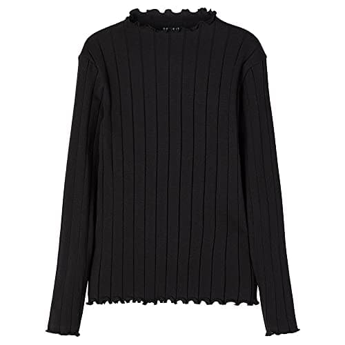 Image of Name It Girl's Nkfnoline Ls Slim Top Noos Long Sleeve, Black, 13-14 Years