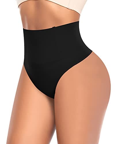 Image of YARRCO Tummy Control Thong Shapewear for Women High Waist Control Knickers Tummy Tucking Thong Knickers Slimming Pants Shaping Underwear Seamless Butt Lifter Panties Body Shaper (Black,S)