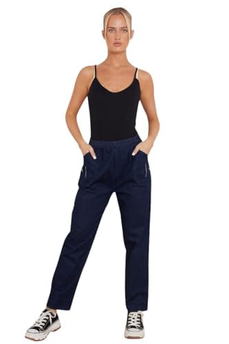 Image of Verto Collection Women’s Pull-On Stretch Denim Jeans, Ladies Elasticated Waist Straight Leg Jeggings, Comfortable Casual Everyday Relaxed Fit Denim Trousers (Navy, 14)
