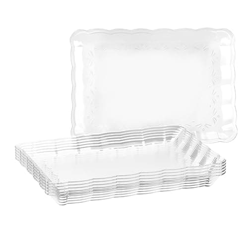Image of Gikisla Plastic Serving Platters Set of 6, Large Clear Plastic Serving Trays, Rectangle Reusable Platter Perfect for Christmas Parties Food Wedding Buffet