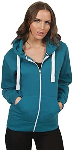 Image of New Womens Front Zip Up Hoodie Ladies Long Sleeve Plain Sweatshirt Fleece Hoody Hooded Jacket (M, Teal)
