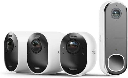 Image of Arlo Ultra 2 4K Security Camera Outdoor and FHD Video Doorbell Wireless, 4K UHD, Wireless CCTV, Night Vision, Spotlight, 2-Way Audio, 3 Camera Kit with Doorbell Cam, Free Trial of Arlo Secure, White