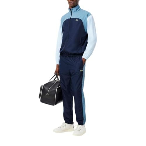 Image of Lacoste Men's Regular Fit Colorblock Trackpants, Navy Blue, Dark Blue and Light Blue, L