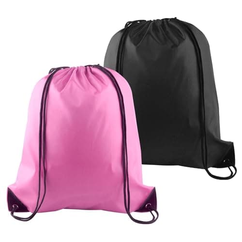 Image of PLULON 2Pcs Drawstring Bags Bulk Drawstring Backpack Pink Black String Backpack Cinch Sack Sport Gym Backpack Bags for Yoga Traveling Outdoor Sports
