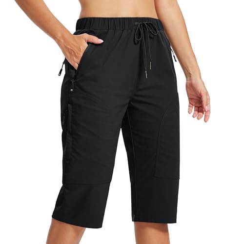 Image of AIRIKE Women’s 15’’ Hiking Shorts Lightweight Cagro Shorts with Pockets for Walking Quick Dry Breathable Outdoor Camping Shorts for Women Waterproof Summer Casual Sports Shorts for Ladies Black M