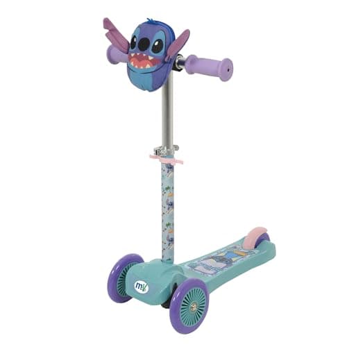 Image of Stitch Mini Go! Tilt 3 Wheel Scooter with Squishle Pouch | Officially Licensed Kids Ages 3+ Push | Tri Unisex Girls or Boys | Adjustable Handlebar Height