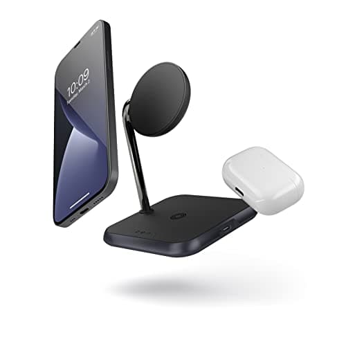 Image of Zens 3-in-1 Magnetic Wireless Charger – Aluminum, Charges iPhone 12 & Up, AirPods, and iPad/MacBook Air, 10W/5W Wireless Output, 27W USB-C Port, Qi Certified, Braided USB-C Cable Included