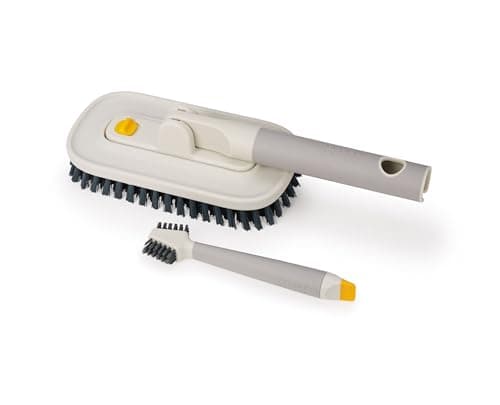 Image of Joseph Joseph CleanTech Detail Cleaning Set, Tile Scrubber & Detail Brush, V-Shaped Bristles for Grout, Non-Slip Handles
