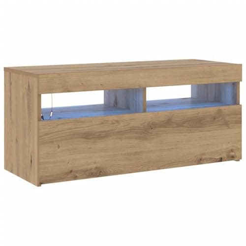 Image of vidaXL TV Cabinet with RGB LED Lights - Artisan Oak, Engineered Wood TV Stand Unit with Storage, Modern LED TV Console for Living Room