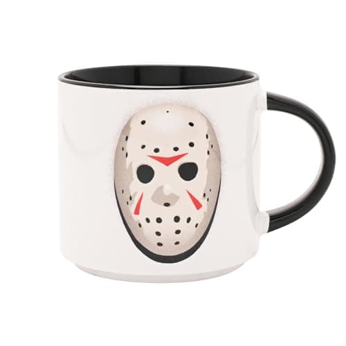 Image of Widdop and Co Warner Bros Friday 13th Black Ceramic Mug 14oz / 415ml – Jason Hockey Mask Design, Horror Movie Collectible Gift for Fans