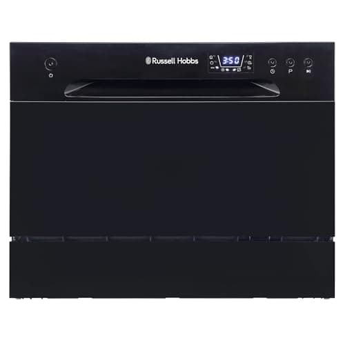 Image of Russell Hobbs Table Top Dishwasher Compact Mini with 6 Place Settings, LED Display, Button Control, 6 Programmes, Portable & Efficient, 24hr Timer, Rinse & Eco Mode in Black, RH6TTDW0D1B