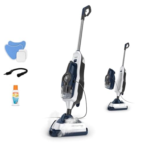 Image of Vax Steam Fresh Home Steam Cleaner, Portable Handheld and Floor Steam Mop, Detergent and 13 Accessories for the Oven, Bathroom and Home, Easy to Carry, 1600W, 4.23kg, White/Blue, CDST-SFXS