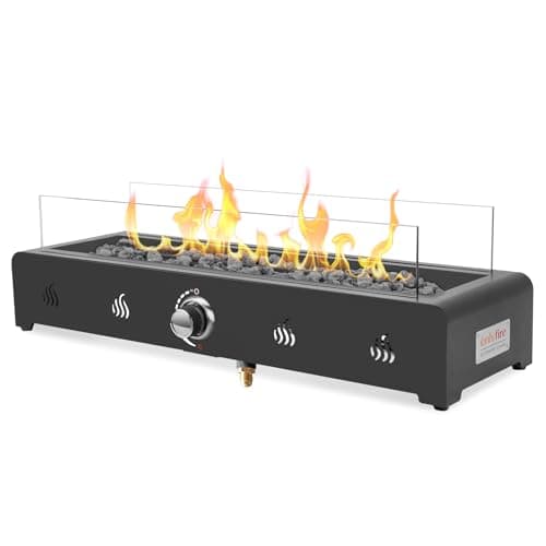 Image of Onlyfire Rectangular Tabletop Gas Fire Pit, 6.5KW Outdoor Gas Heater with Lava Rocks & Glass Wind Guard, Propane Fire Pit for Patio, Backyard and Outdoor, Bottom Mounted