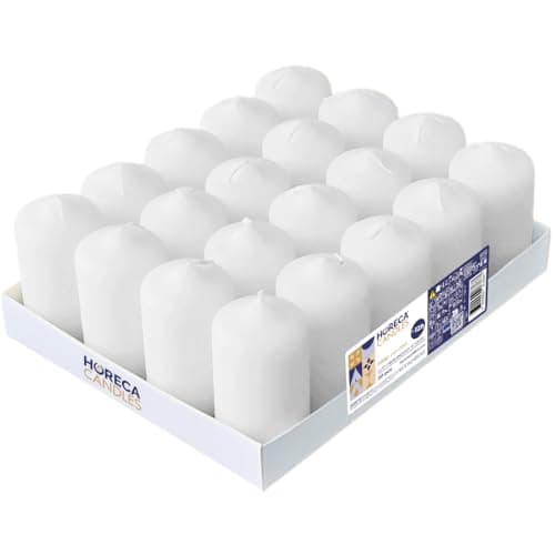 Image of Horeca Candles - Pillar Candles - White - Set of 20 Decorative Candles - Ø 4 x 7 cm (1.57 x 2.76 in) - 12 Hours Long Burning - Unscented - Dripless - Smokeless - RAL Quality