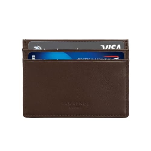 Image of Lawrence London ® Credit Card Holder, Genuine Full Grain Leather, RFID Blocking Minimalist Wallet, Dual Sided with 5 Pockets, Great Gift, Ideal for Travel (Brown)