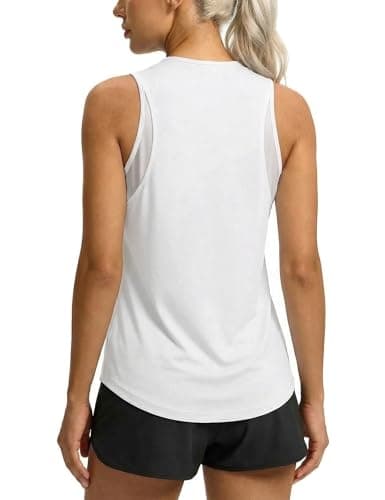 Image of Wayleb Yoga Tops for Women UK Sleeveless Round Neck Mesh Panels Soft Stretch Breathable Fitness Tank Tops Activewear Shirt for Gym Running White S-3XL