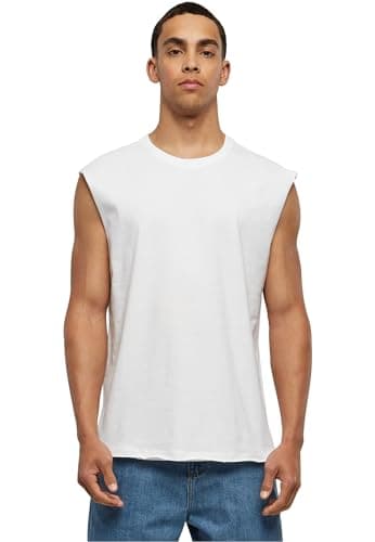 Image of URBAN CLASSICS Men's Sleeveless T-Shirt, Workout Vest with Round Neckline and Rolled Hems, Loose Tank Top, 100% Jersey Cotton, white, XL