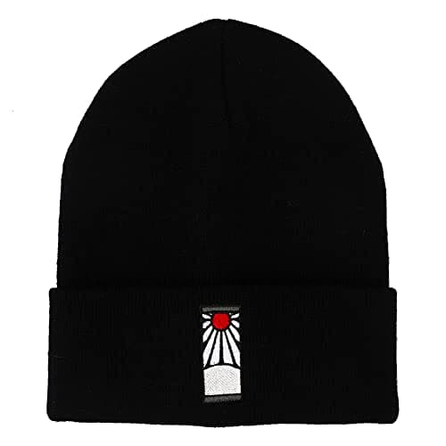 Image of Bioworld Demon Slayer Tanjiro Earring Embroidered Unisex Plain Black Cuffed Knitted Winter Beanie Hat for Men Women, Black, One Size