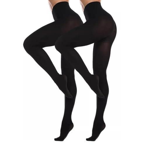 Image of Lancry 2 Pairs 60 Denier Black Tights for Women Soft Stretch Velvet Opaque Control Top Ladies Tights Pantyhose