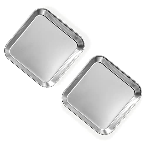 Image of 2 Pack Stainless Steel Dinner Plates, Thickened Metal Dish Plate for Food, Small Square Serving Tray for Appetizer Cookie Steak Dessert Salad Dental (Silver)