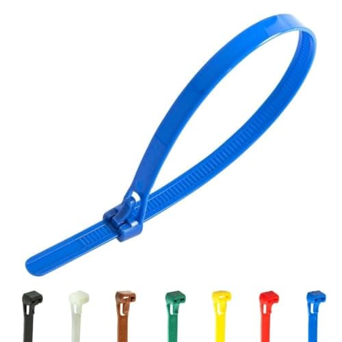 Image of Gocableties 100 Pack of 250mm x 7.6mm Reusable Cable Ties, Heavy Duty Blue Releasable Cable Ties, 10" Premium Tie Wraps, Strong Nylon Zip Ties