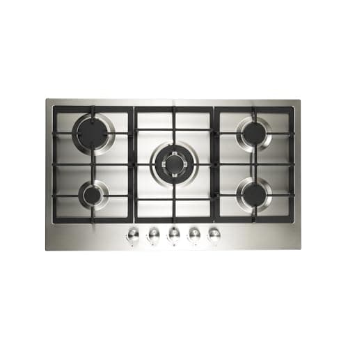 Image of Cookology GH906SS Gas Hob Stainless Steel - 90cm - Built-in 5 Burners - Cast Iron Pan Supports - Auto Igniton and Easy to Use Dials