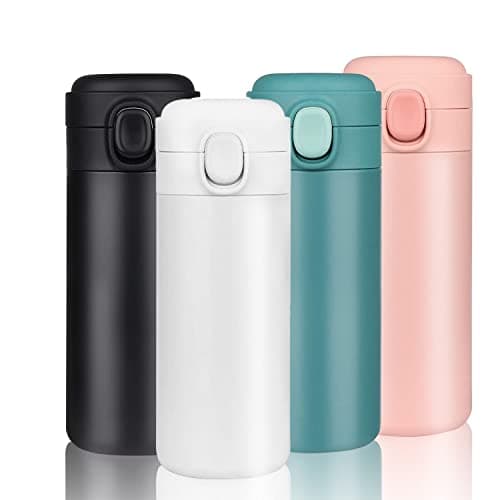 Image of YINJAM 350ml Travel Mug Reusable Coffee Cup Insulated Thermal Mug Stainless Steel Leakproof Flask Tumbler for Hot Cold Drinks (White)