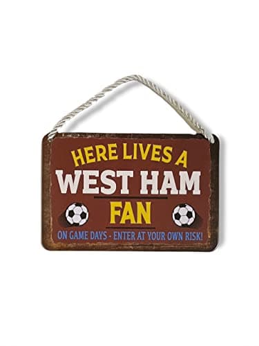 Image of Metal Tin Sign - Football Soccer Sports - Wall Plaque Retro Vintage 18X12 Cm Decorative Sign - For Bar Pub Dining Room Kitchen Bedroom Office Garage - Funny Stylish Gift West-Ham