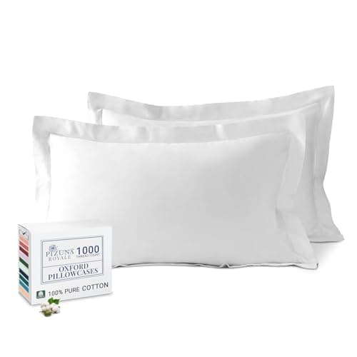 Image of Pizuna Luxurious Cotton Standard Pillowcases 2 Pack White 50x75cm, 1000 Thread Count Long Staple Combed Cotton Thick Pillow Cover, Soft Sateen Oxford Pillow Cases (Cooling Pillowcase)