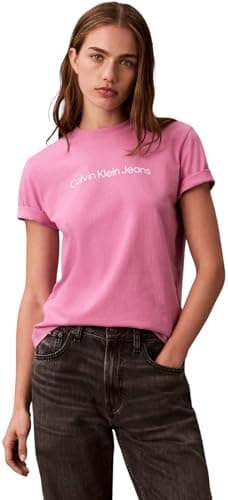Image of Calvin Klein Women's A- INST. Logo Classic TEE SS LV047C912G Graphic Tees, Pink (Raspberry Cream), XS
