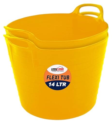 Image of Best House | 2 Pcs of Flexi Tub with Handles | 14 Litres | Yellow | Garden Tubs | Plastic Storage Container for Home, Washing, Garden Waste and DIY Projects - (Pack of 2)