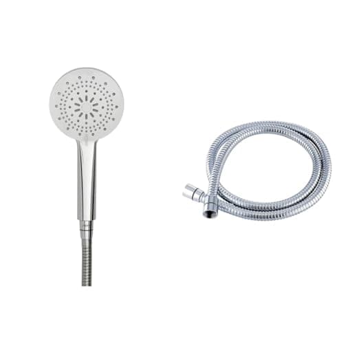 Image of Triton Shower Head | Olivia | Water | 5 Setting Spray | High Pressure Shower Heads | Universal | Chrome | Head Set | Shower Accessories & Triton 1.5m Anti-Kink Shower Hose - Chrome