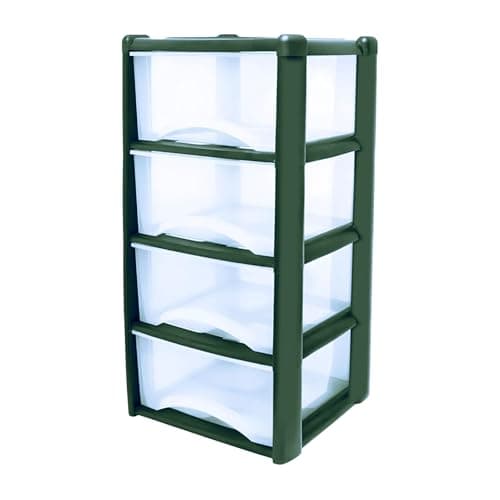 Image of Neat. 4 Plastic Storage Drawers, Space-Saving Draws for Office & Home, Drawers Storage Unit - Durable Storage Draws - Storage Drawers Unit - H80cm x L39cm x W39cm -Dark Green