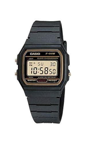 Image of Casio F91WG-9 Men's Retro Black Band Gold Face Alarm Chronograph Digital Watch, Gold, Chronograph,Digital
