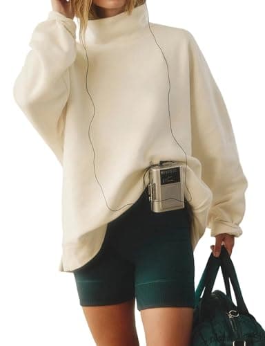 Image of DURUNUL Women’s Oversized Sweatshirts Mockneck Sweatshirt Turtleneck Loose Fit Drop Shoulder Long Sleeve Pullover Tops, Apricot, S