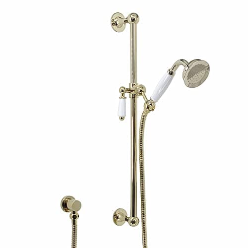 Image of ENKI ES025 Traditional Shower Slider Rail Kit Lever Outlet Gold White Ceramic