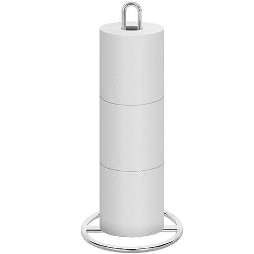 Image of Toilet Roll Holder Free Standing, OBODING, Silver Toilet Paper Holder Stand for Storing 3 Rolls of Toilet Papers (Silver)